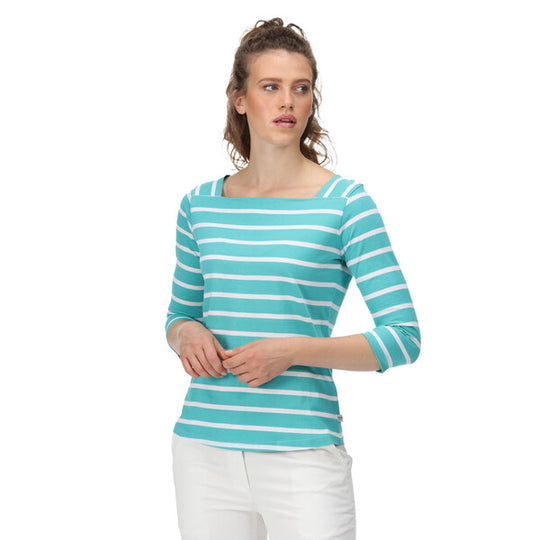 Regatta Women's Polexia Square Neck Top Turquoise White Stripe