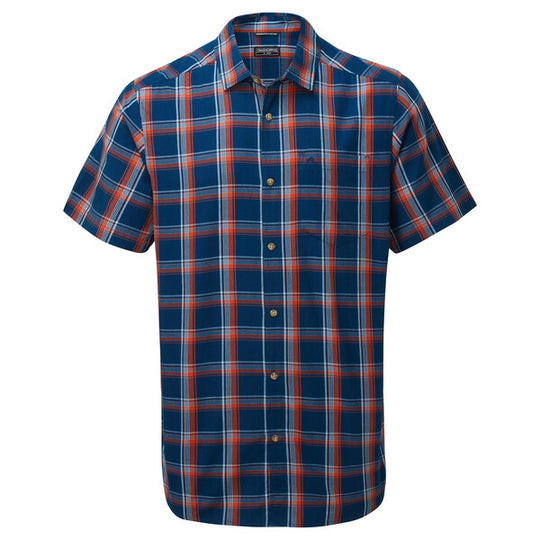 Craghoppers Men's Rafie Short Sleeved Check Shirt Poseidon Blue Check