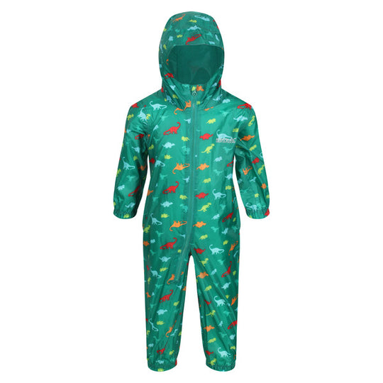 Regatta Kid's Waterproof Puddle Suit Dino Green RKW263