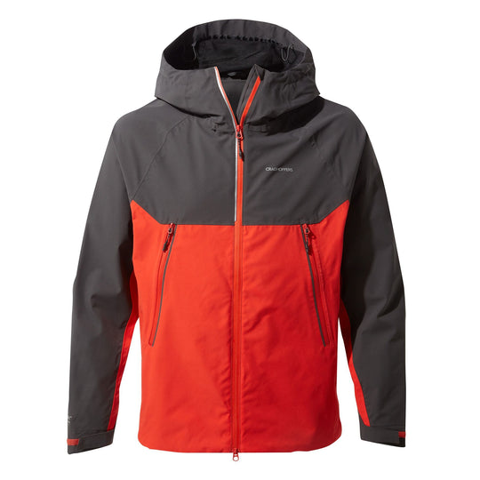 Craghopppers Men's Trelawney Waterproof Hooded Jacket Black Pepper/Red CMW772 RRP £100