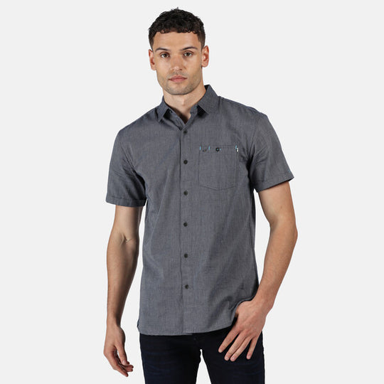 Regatta Men's Damari Coolweave Cotton Short Sleeve Shirt - Navy Pique Check